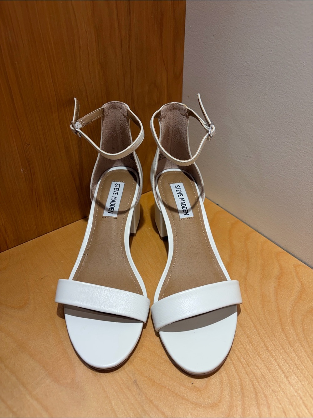 Steve Madden White Open-Toe Ankle-Strap Block Heel Sandals